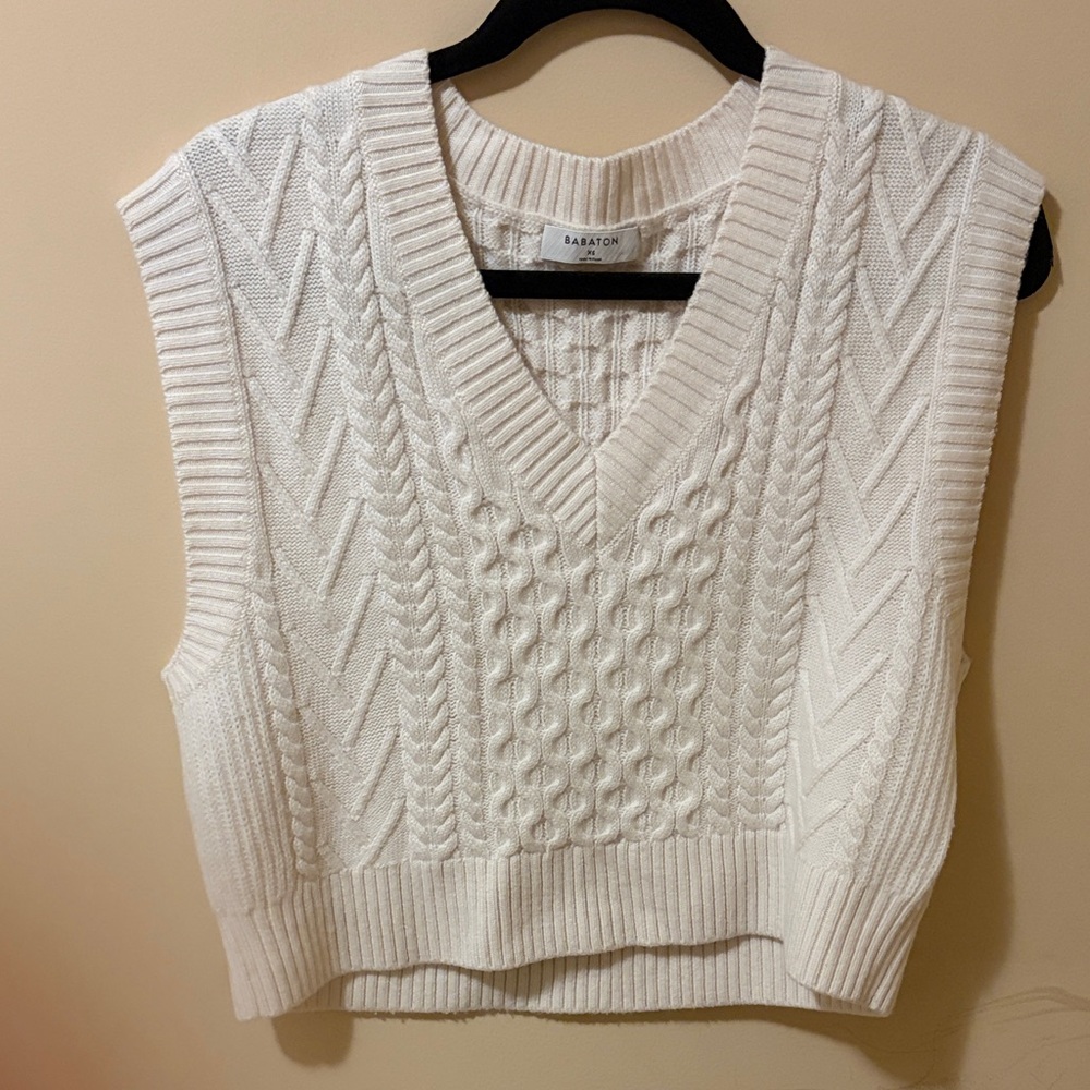 Aritzia V-Neck Cable Knit Sweater Vest - Cream